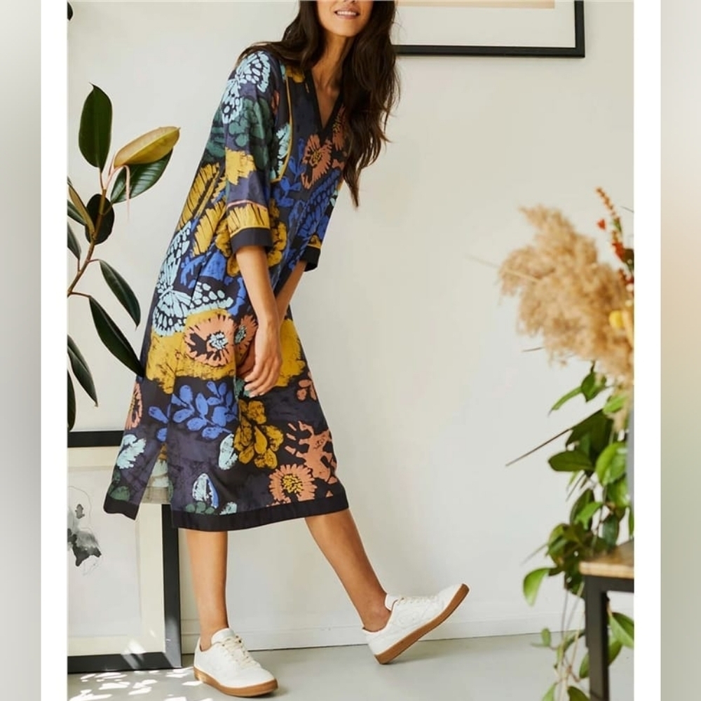 NWT Thought Nell Tencel Crepe Shift Dress Size 10 Floral Flowy Midi